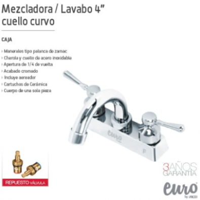 Mezcladora Para Lavabo Euro Maneral Palanca 4"