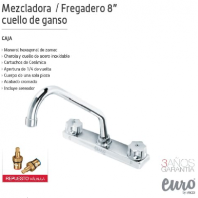 Mezcladora Para Fregadero Euro 8"