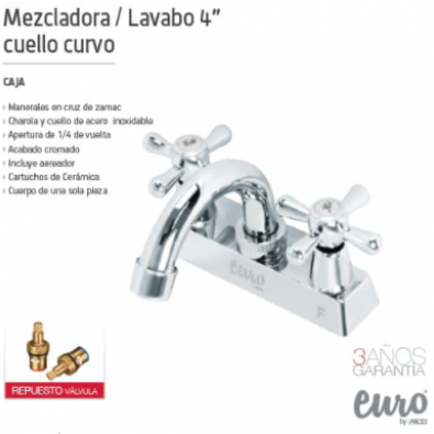 Mezcladora Para Lavabo Euro Maneral Cruz 4"
